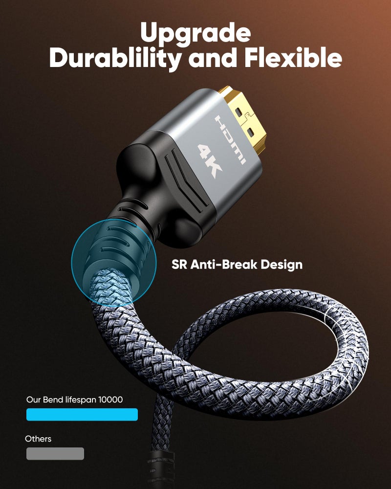 Highwings 4K Long HDMI 2.0 Cable 40FT/12m - 4K HDR Braided HDMI Cord, 18Gbps High Speed with Ethernet/ARC, 3D, HDCP 2.2, ARC, Compatible for PS-5/4/3/4K HDTV/Monitor/Projector/Streaming Media/Blu-ray - Image 3